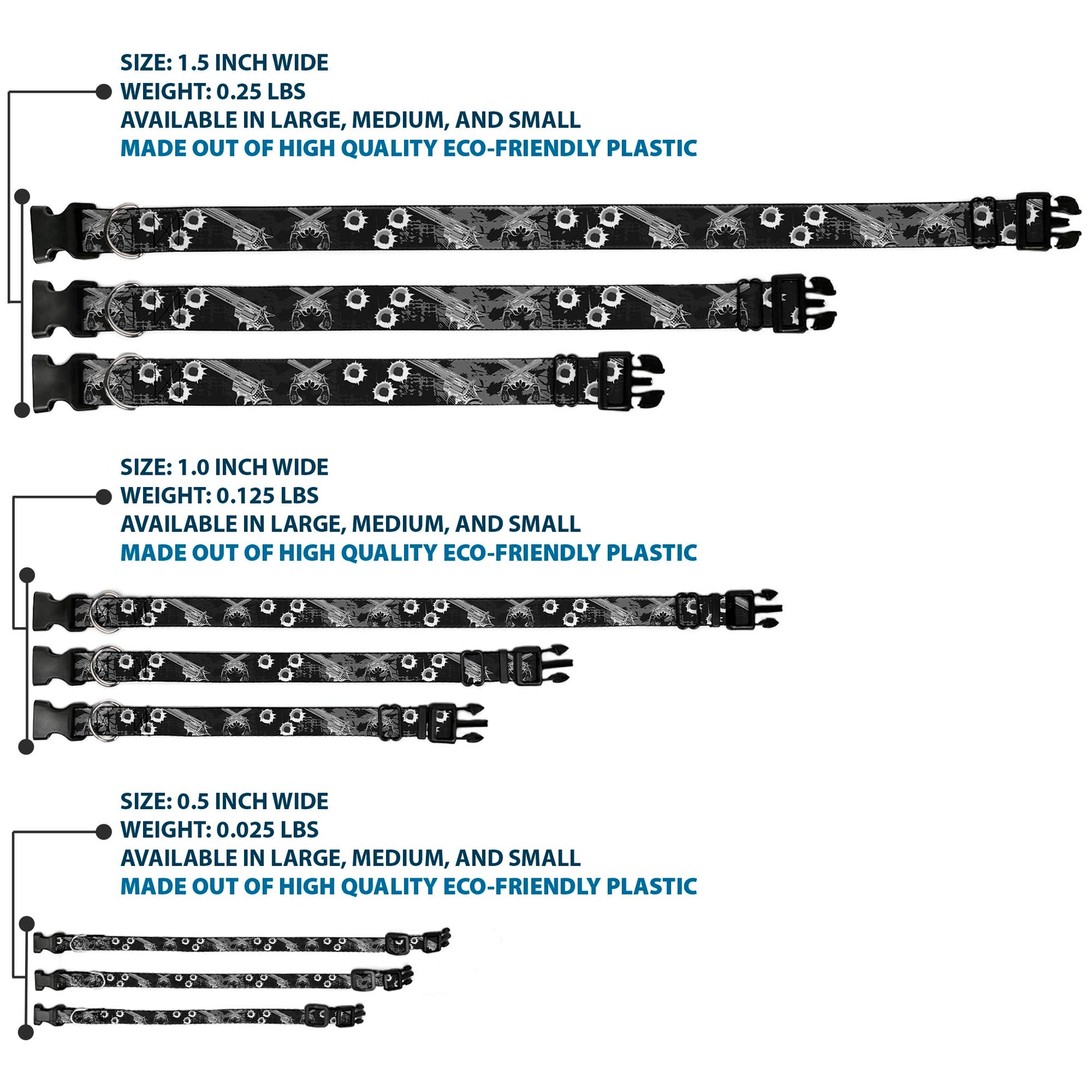 Buckle-Down Plastic Buckle Dog Collar - Revolvers Black/Gray Plastic Clip Collars Buckle-Down
