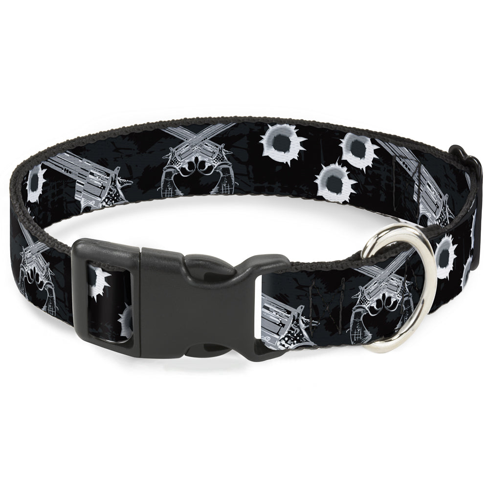 Buckle-Down Plastic Buckle Dog Collar - Revolvers Black/Gray Plastic Clip Collars Buckle-Down