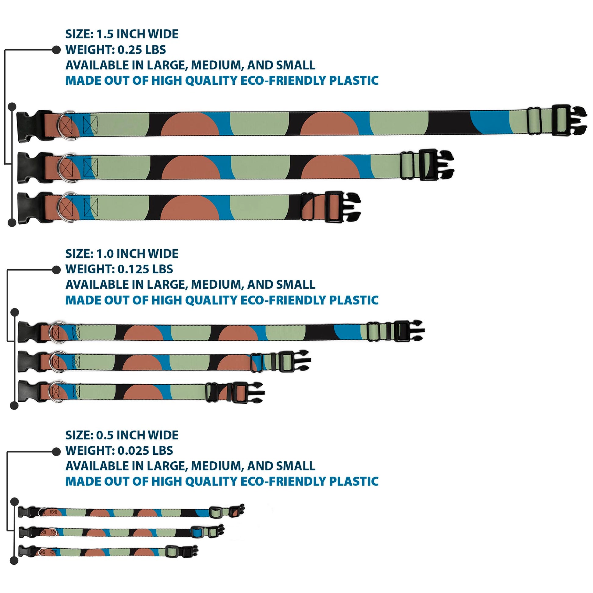 Plastic Clip Collar - Polka Dots CLOSE-UP Black/Blue/Sage/Brown Plastic Clip Collars Buckle-Down