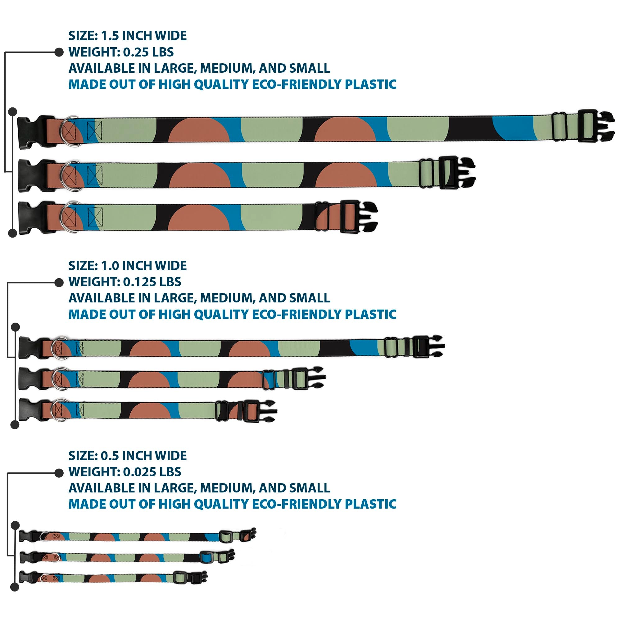 Plastic Clip Collar - Polka Dots CLOSE-UP Black/Blue/Sage/Brown Plastic Clip Collars Buckle-Down