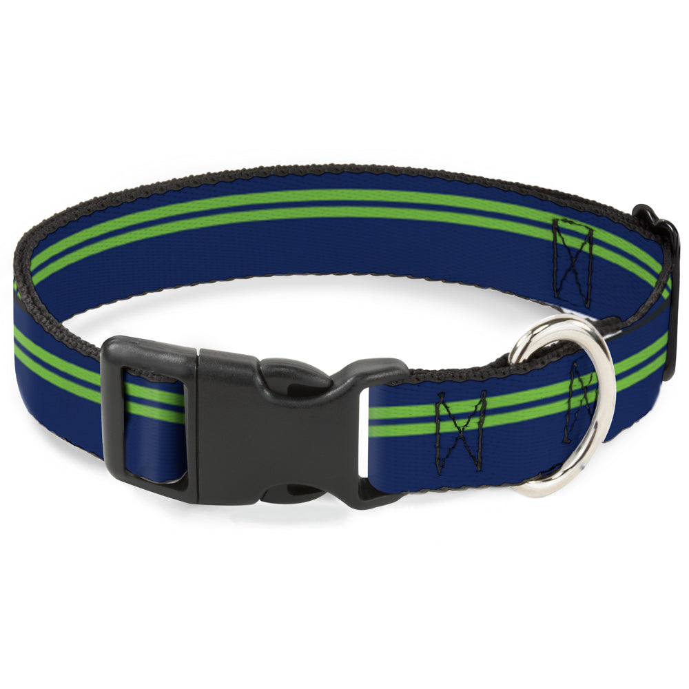 Plastic Clip Collar - Racing Stripe Navy/Bright Green Plastic Clip Collars Buckle-Down