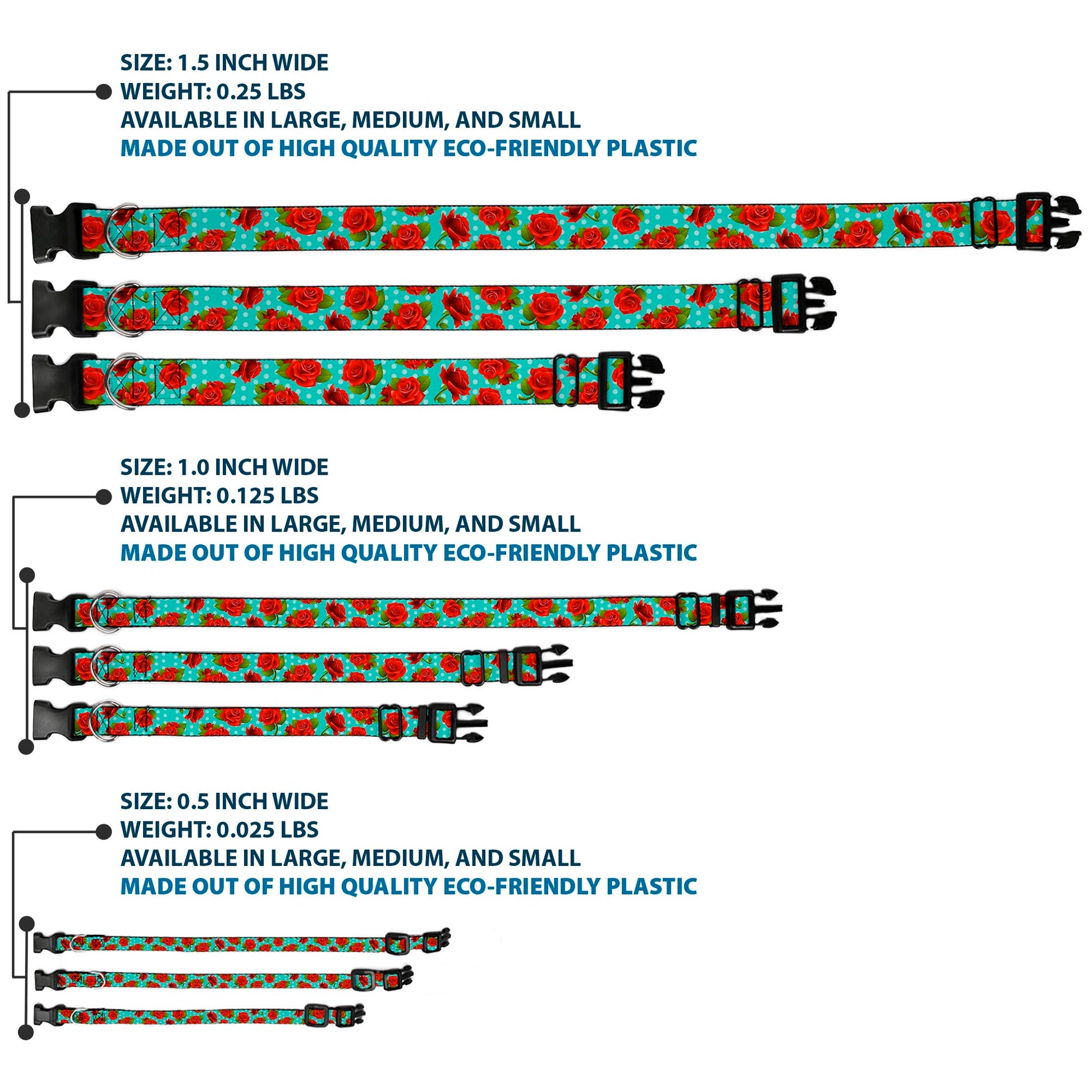 Plastic Clip Collar - Red Roses/Polka Dots Turquoise Plastic Clip Collars Buckle-Down