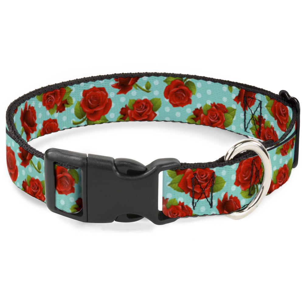 Plastic Clip Collar - Red Roses/Polka Dots Turquoise Plastic Clip Collars Buckle-Down