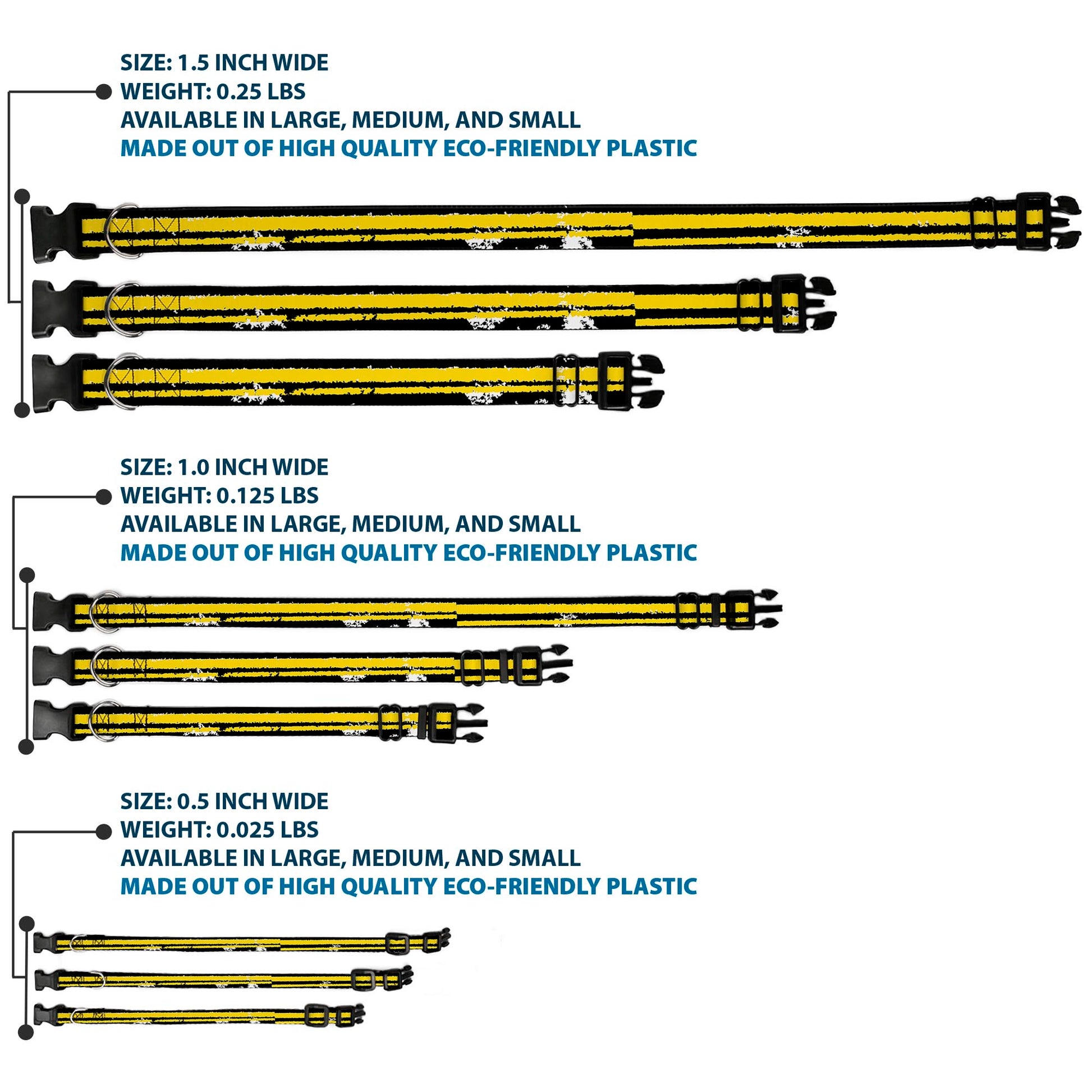 Plastic Clip Collar - Racing Stripe2 Weathered Black/Yellow Plastic Clip Collars Buckle-Down