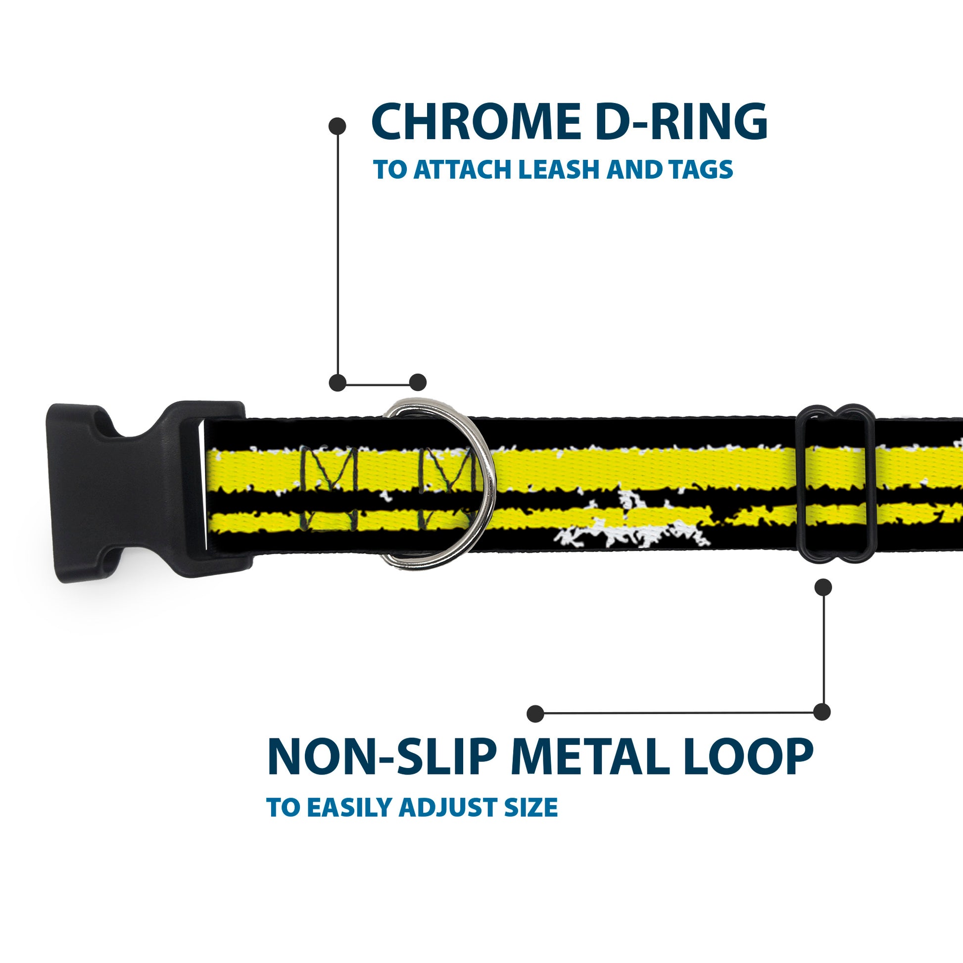 Plastic Clip Collar - Racing Stripe2 Weathered Black/Yellow Plastic Clip Collars Buckle-Down
