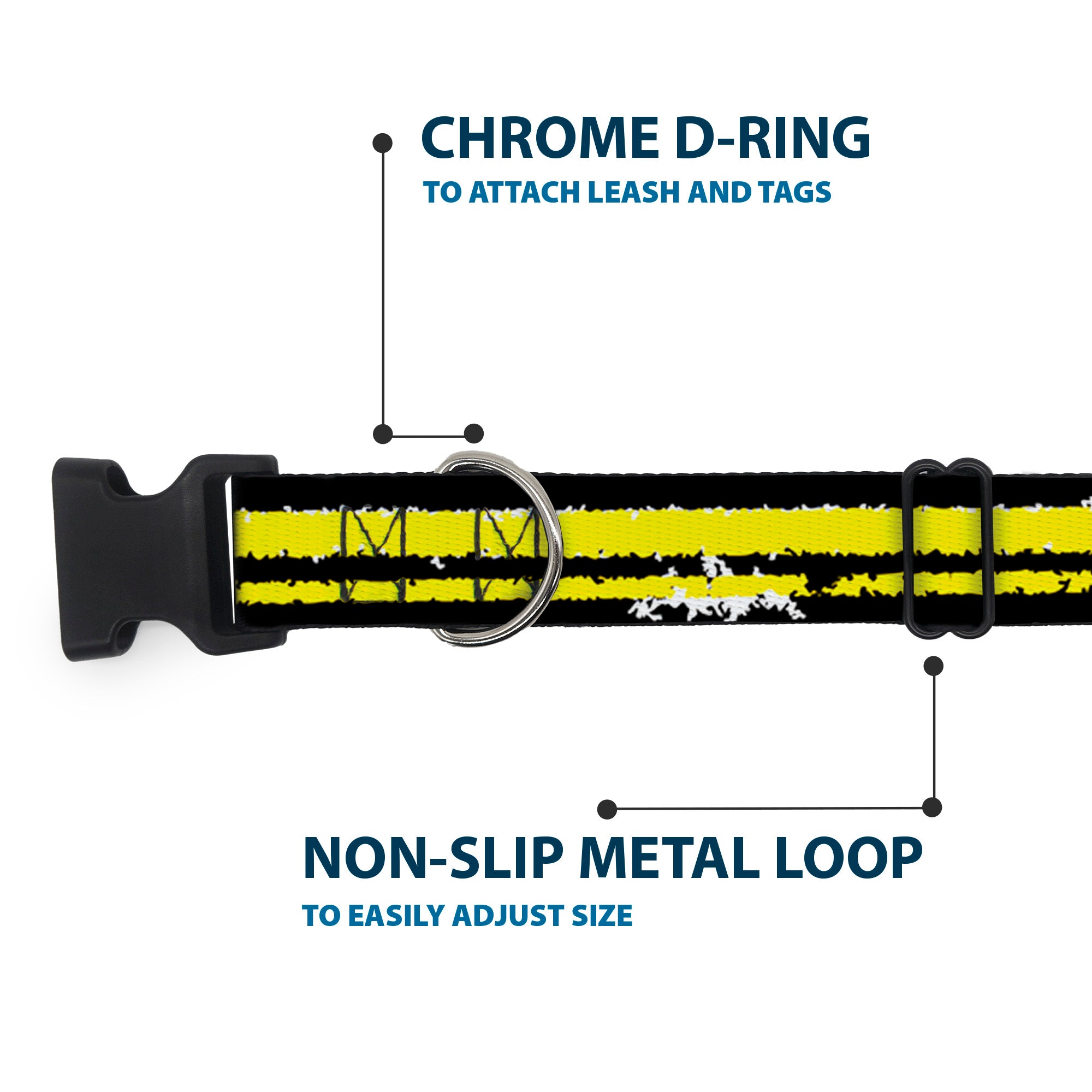 Plastic Clip Collar - Racing Stripe2 Weathered Black/Yellow Plastic Clip Collars Buckle-Down