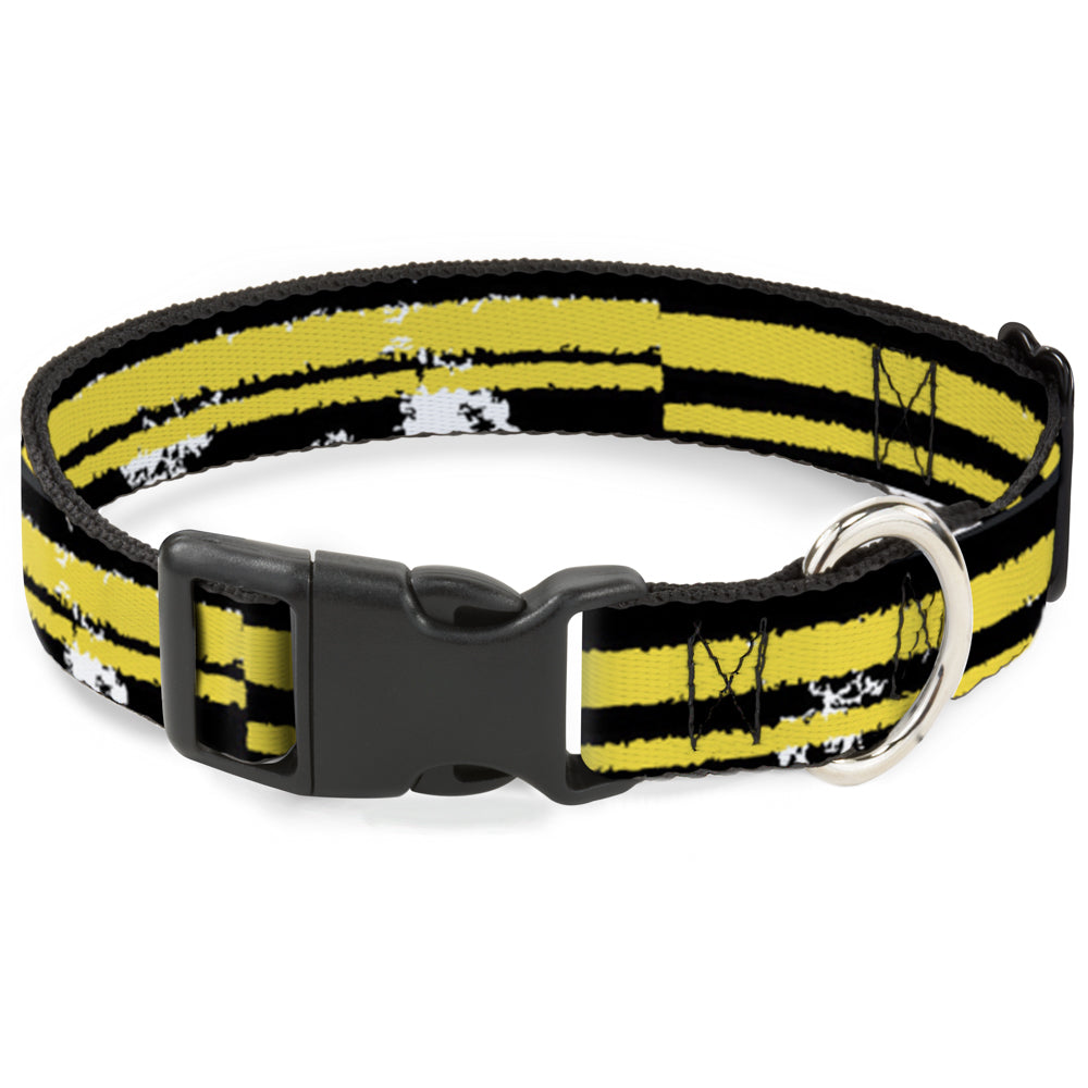 Plastic Clip Collar - Racing Stripe2 Weathered Black/Yellow Plastic Clip Collars Buckle-Down