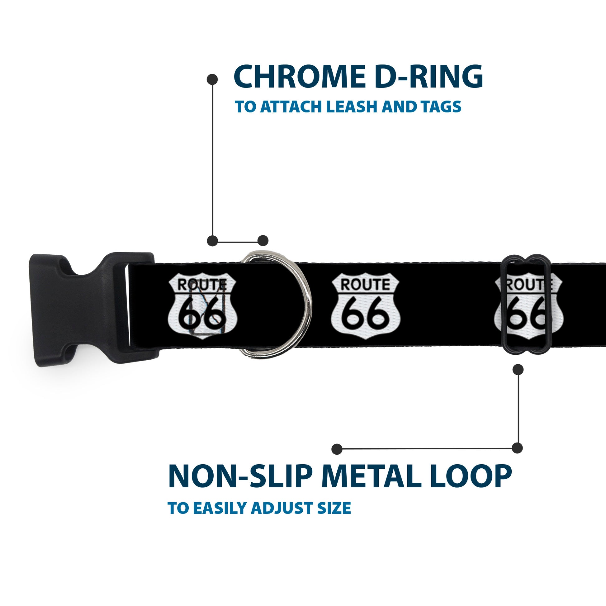 Plastic Clip Collar - ROUTE 66 Highway Sign Repeat Black/White Plastic Clip Collars Buckle-Down