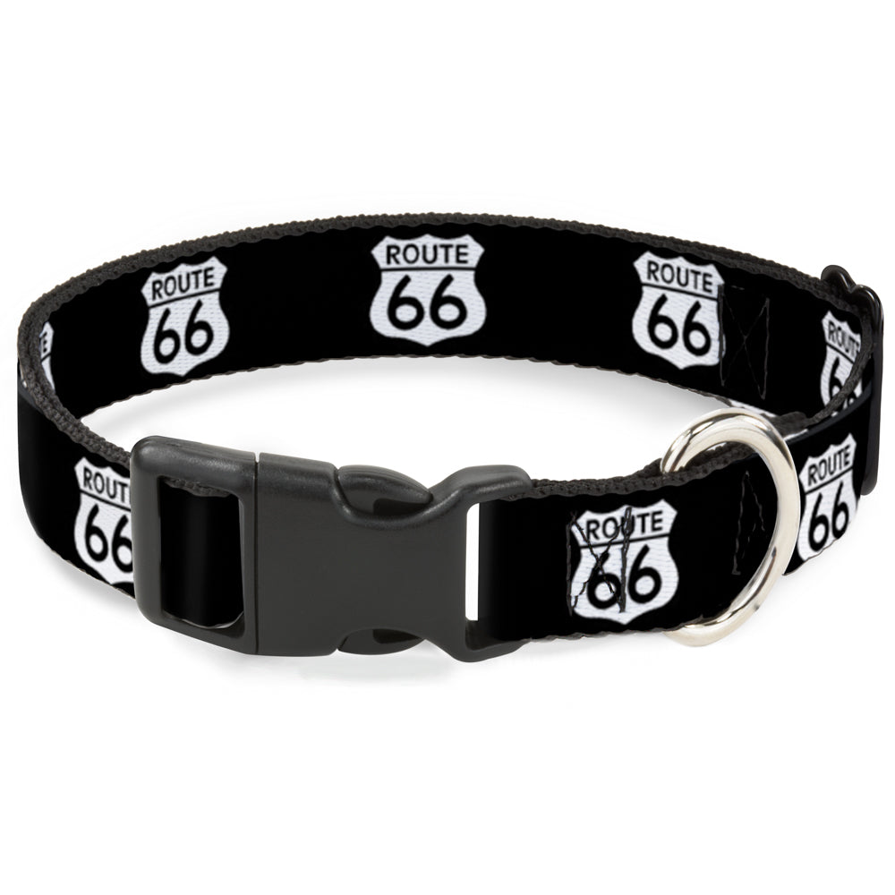 Plastic Clip Collar - ROUTE 66 Highway Sign Repeat Black/White Plastic Clip Collars Buckle-Down