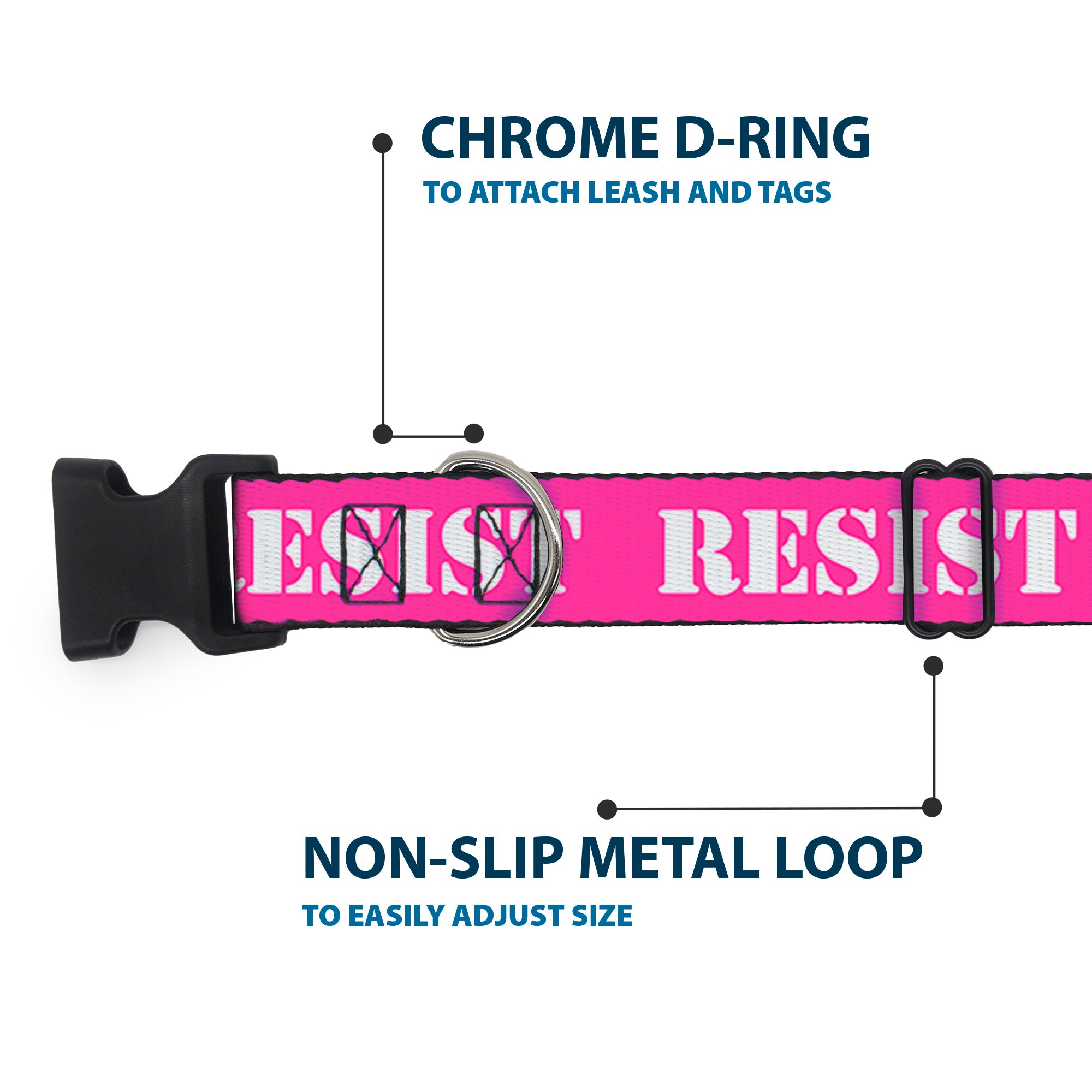 Plastic Clip Collar - RESIST Stencil Pink/White Plastic Clip Collars Buckle-Down