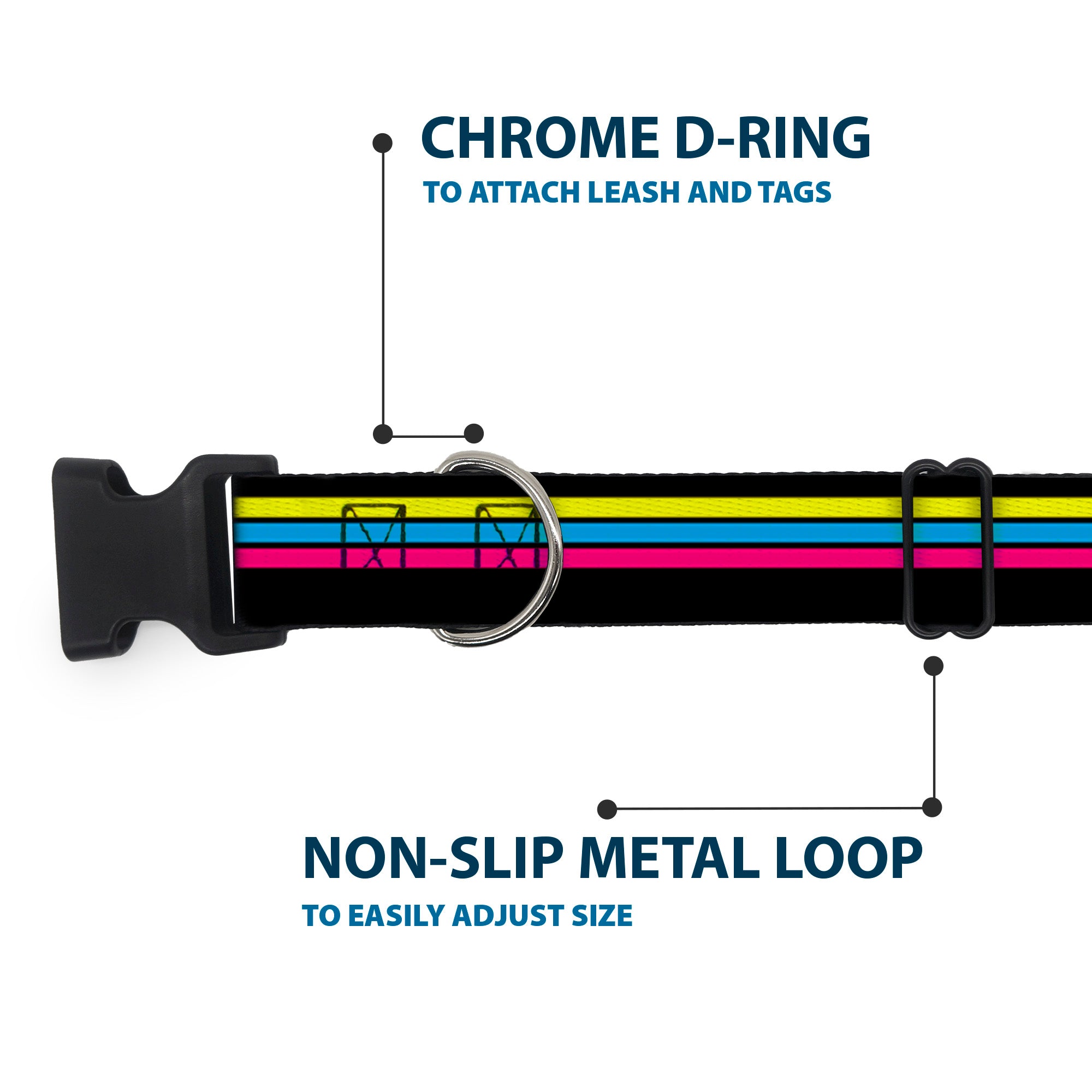 Plastic Clip Collar - Racing Stripes Black/Yellow/Blue/Pink Plastic Clip Collars Buckle-Down