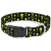 Plastic Clip Collar - Skulls & Stars Black/Green/Yellow Plastic Clip Collars Buckle-Down