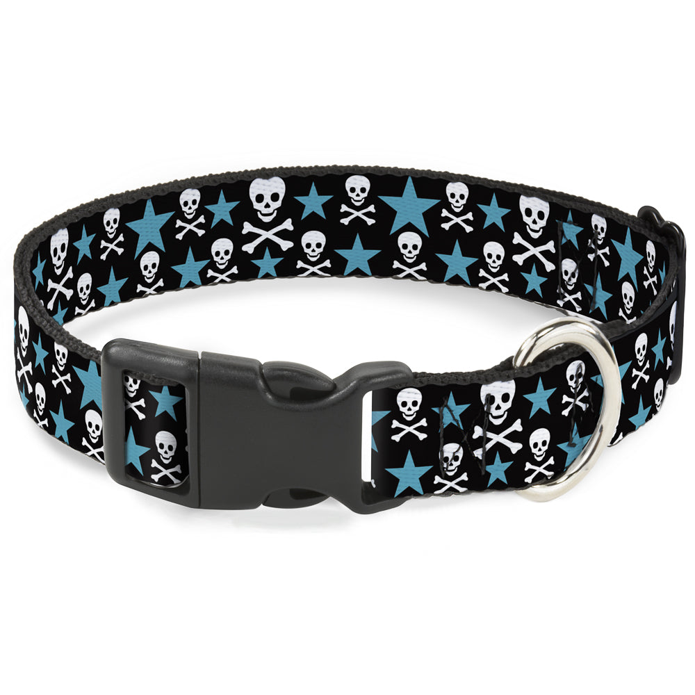 Plastic Clip Collar - Skulls & Stars Black/White/Blue Plastic Clip Collars Buckle-Down
