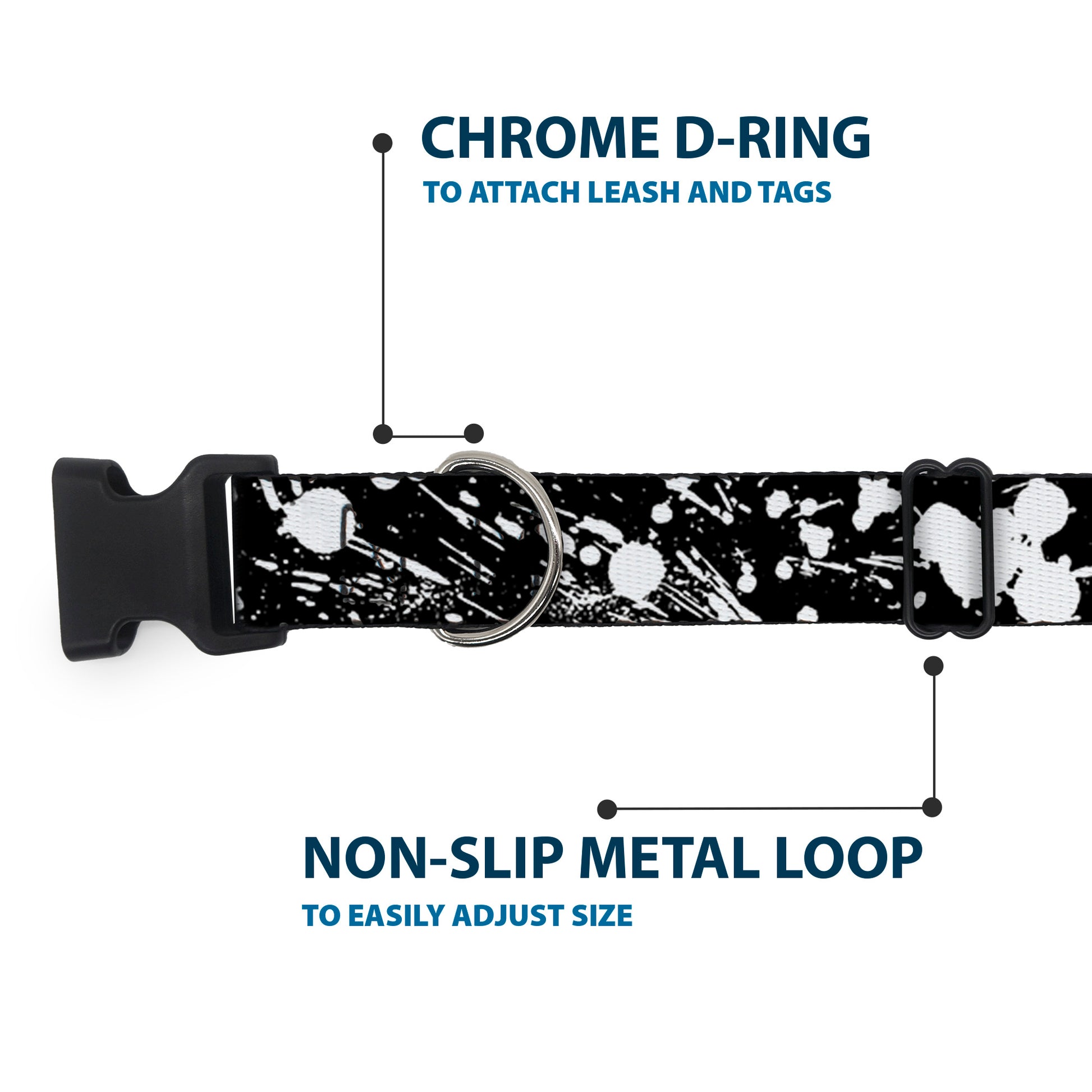 Plastic Clip Collar - Splatter Black/White Plastic Clip Collars Buckle-Down