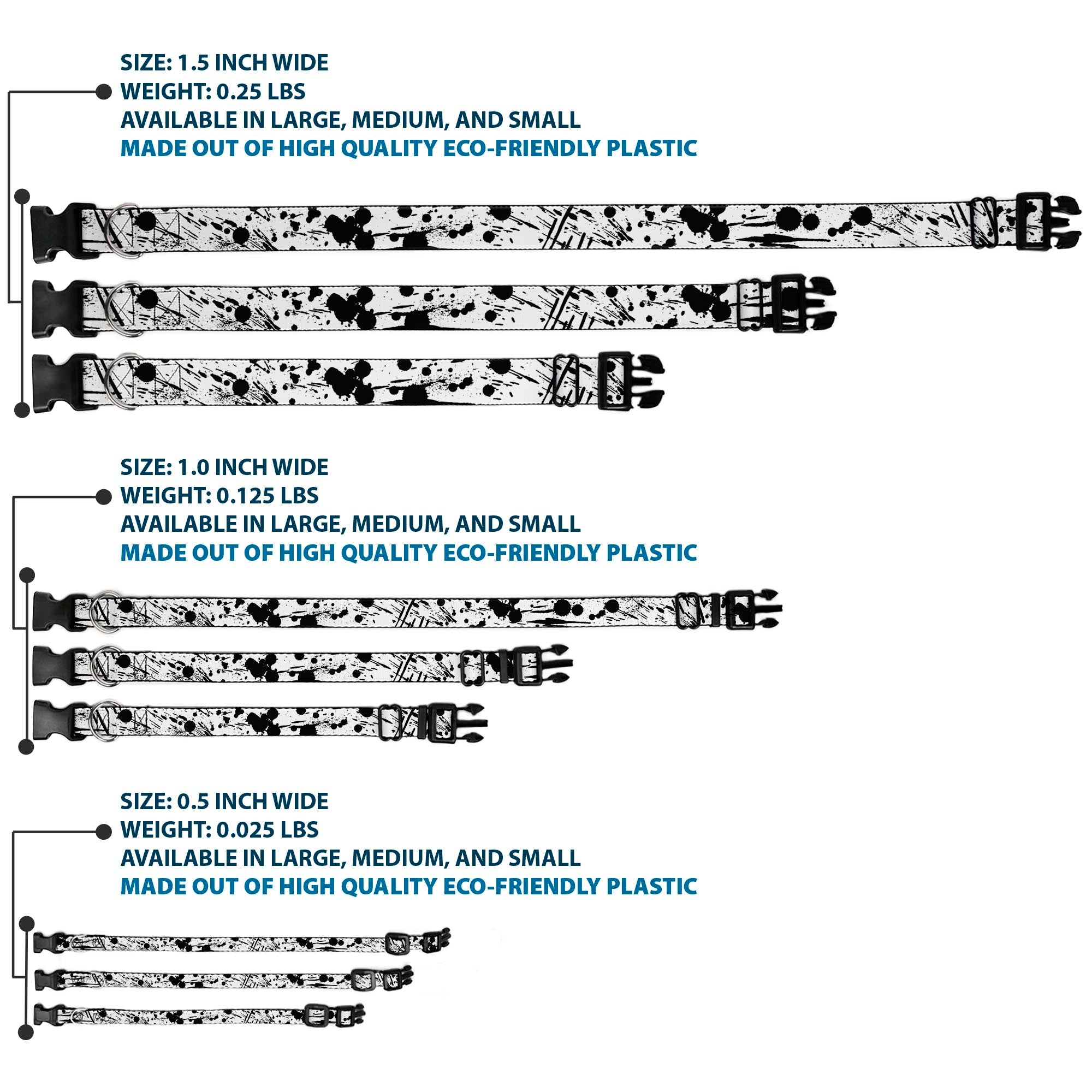 Plastic Clip Collar - Splatter White/Black Plastic Clip Collars Buckle-Down