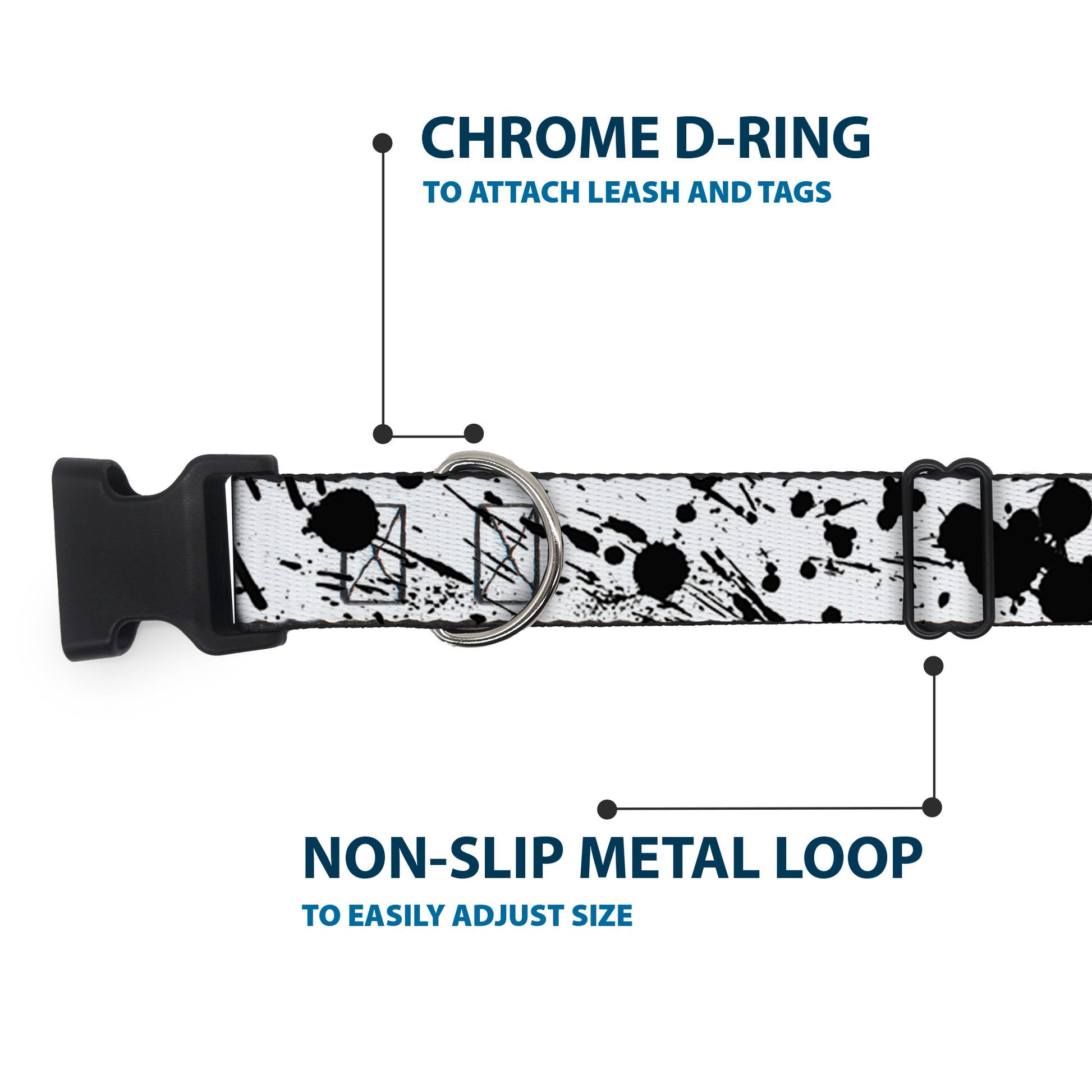 Plastic Clip Collar - Splatter White/Black Plastic Clip Collars Buckle-Down
