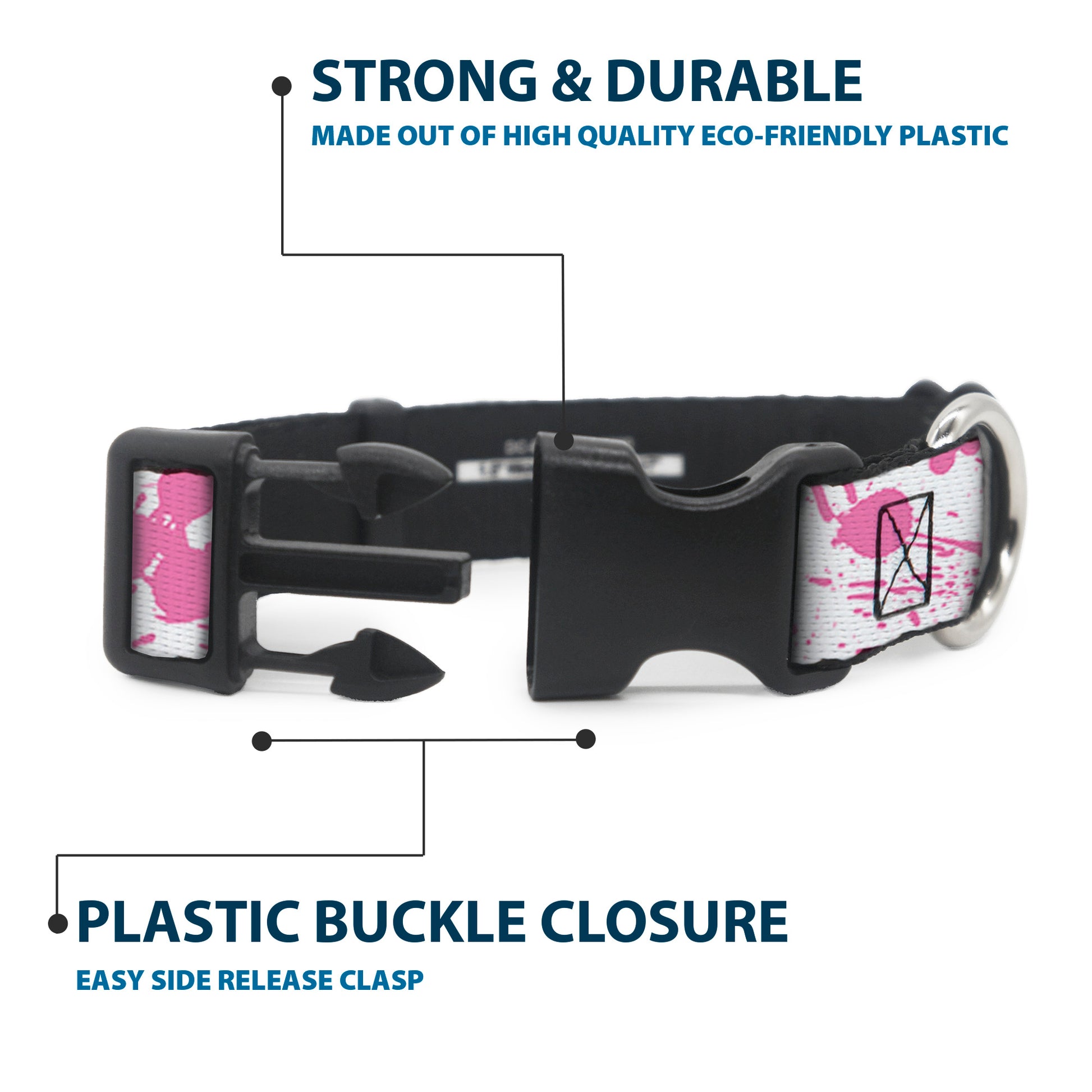 Plastic Clip Collar - Splatter White/Pink Plastic Clip Collars Buckle-Down