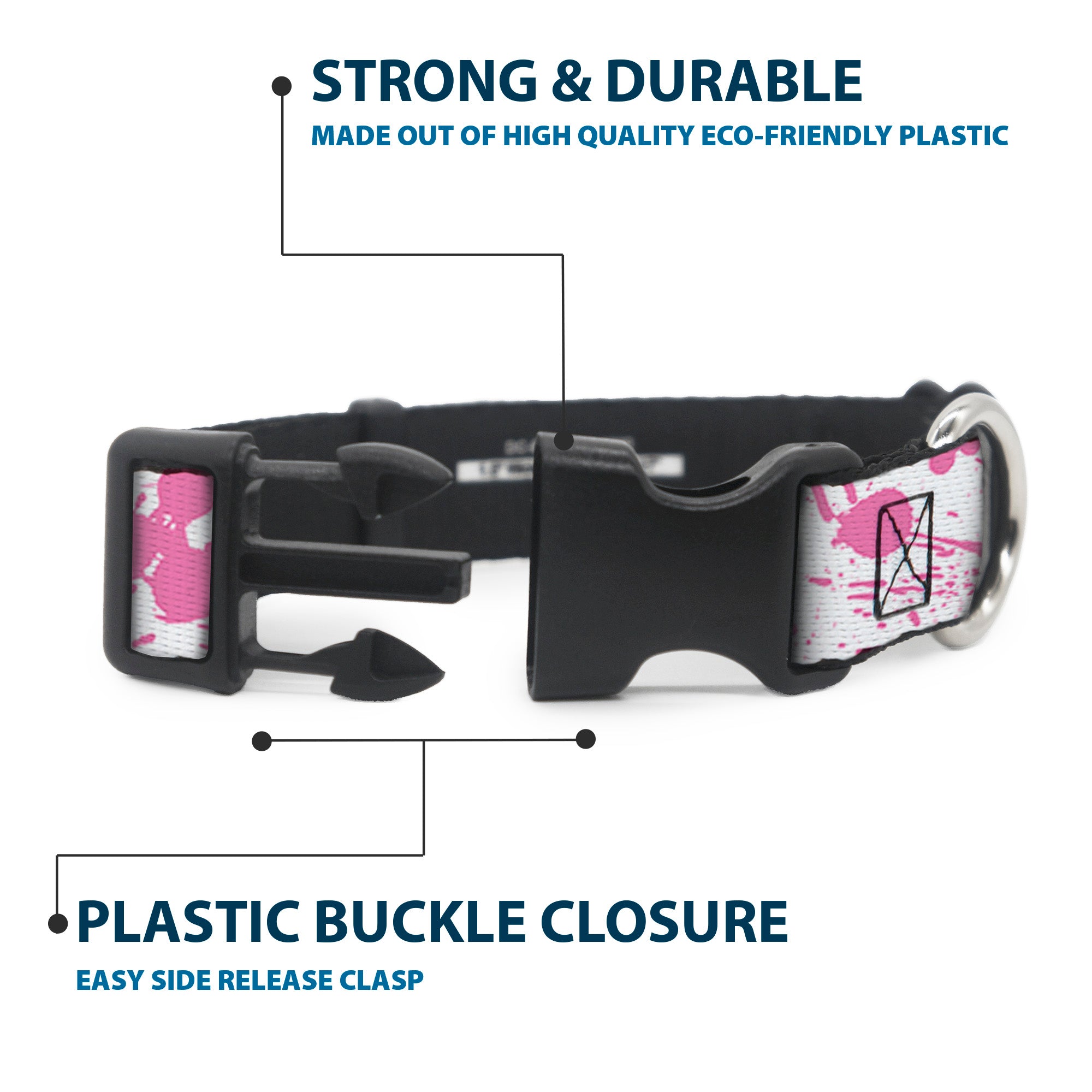 Plastic Clip Collar - Splatter White/Pink Plastic Clip Collars Buckle-Down