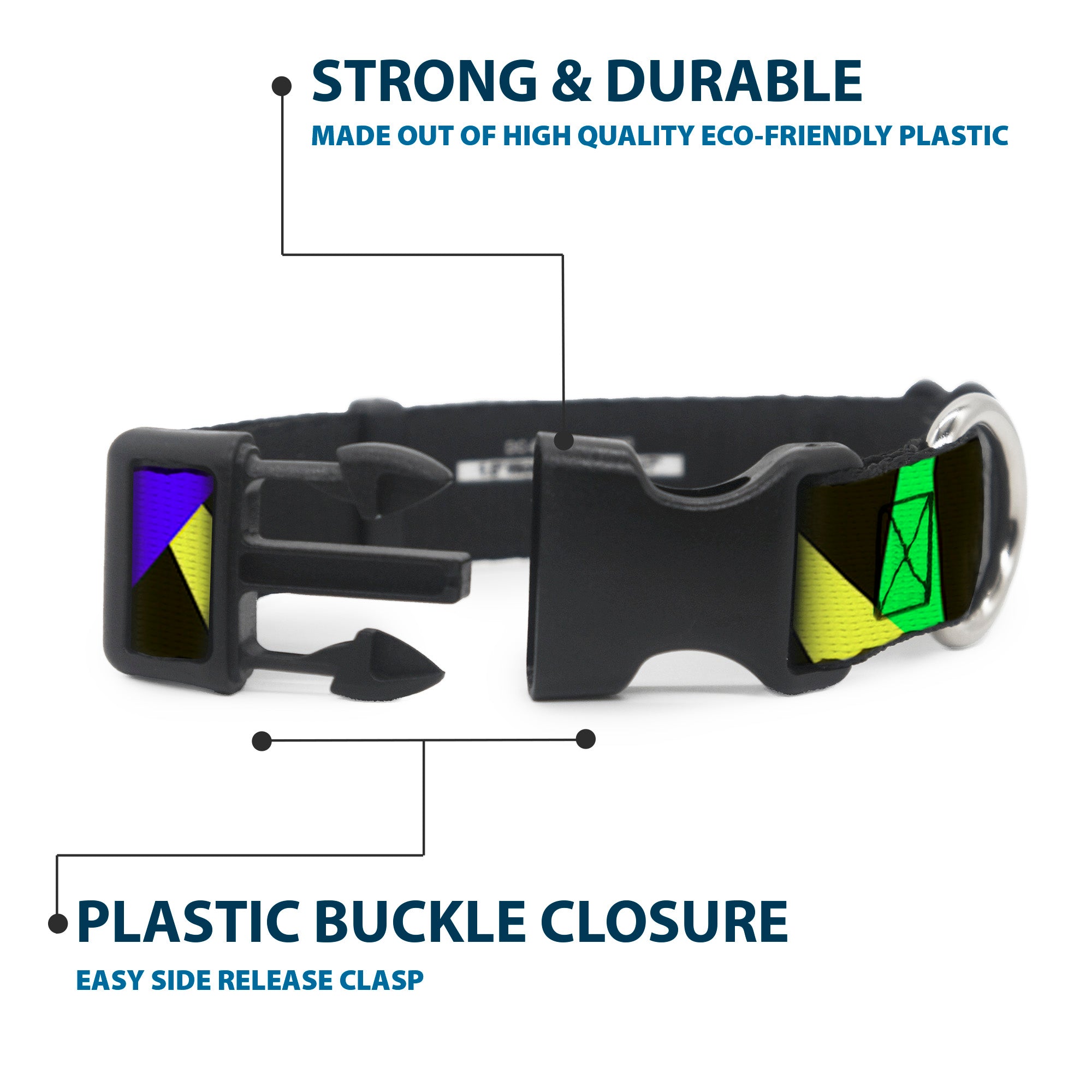 Plastic Clip Collar - Spotlight Black/Multi Neon Plastic Clip Collars Buckle-Down