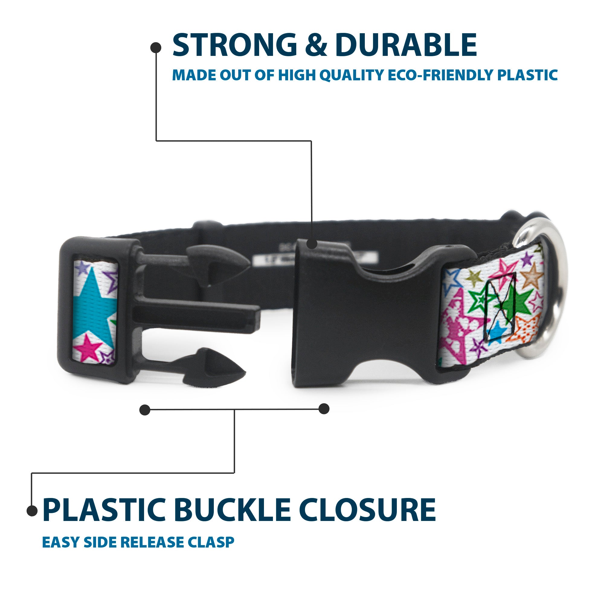 Plastic Clip Collar - Stargazer White/Multi Color Plastic Clip Collars Buckle-Down