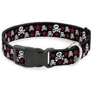 Plastic Clip Collar - Skulls & Stars Black/White/Red Plastic Clip Collars Buckle-Down
