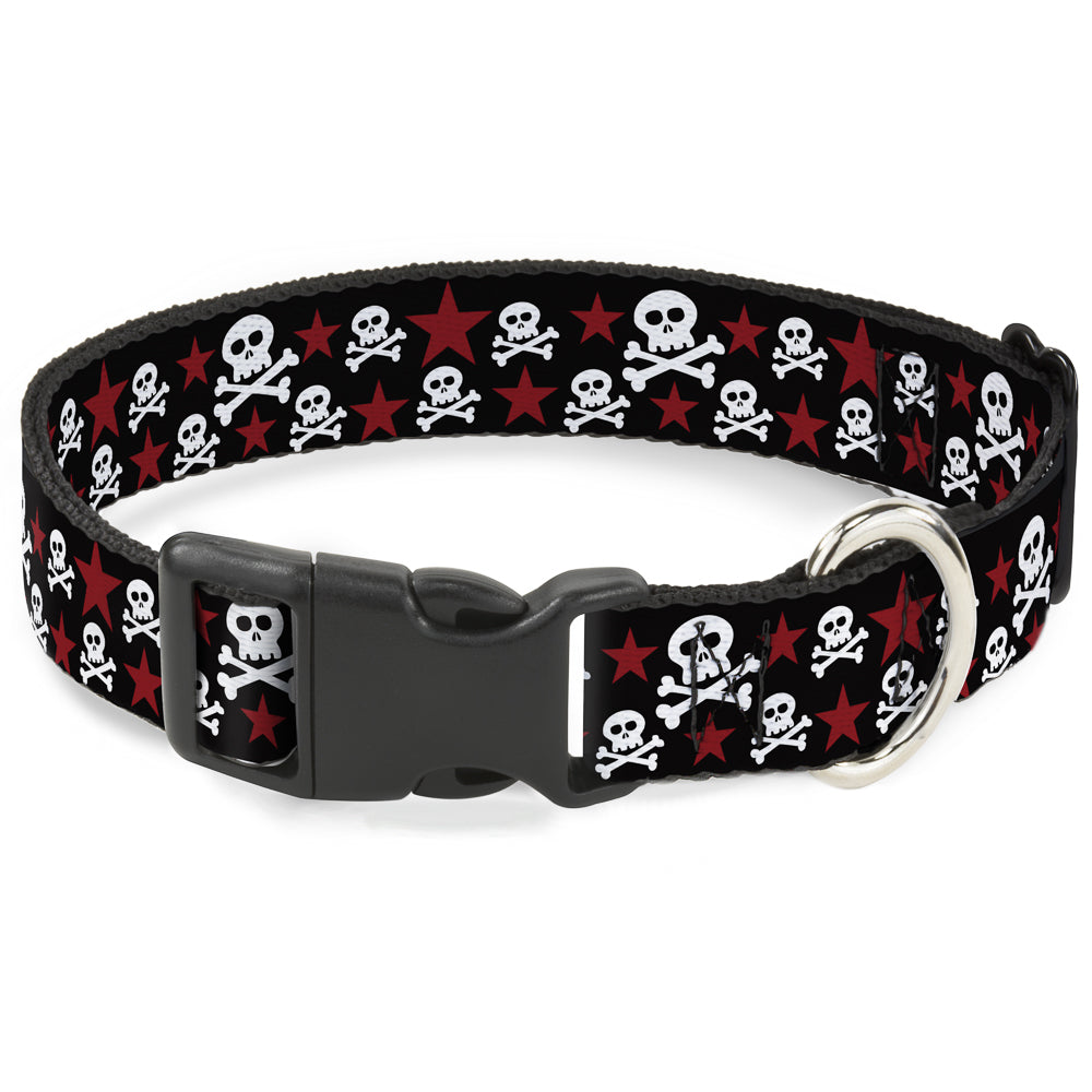 Plastic Clip Collar - Skulls & Stars Black/White/Red Plastic Clip Collars Buckle-Down