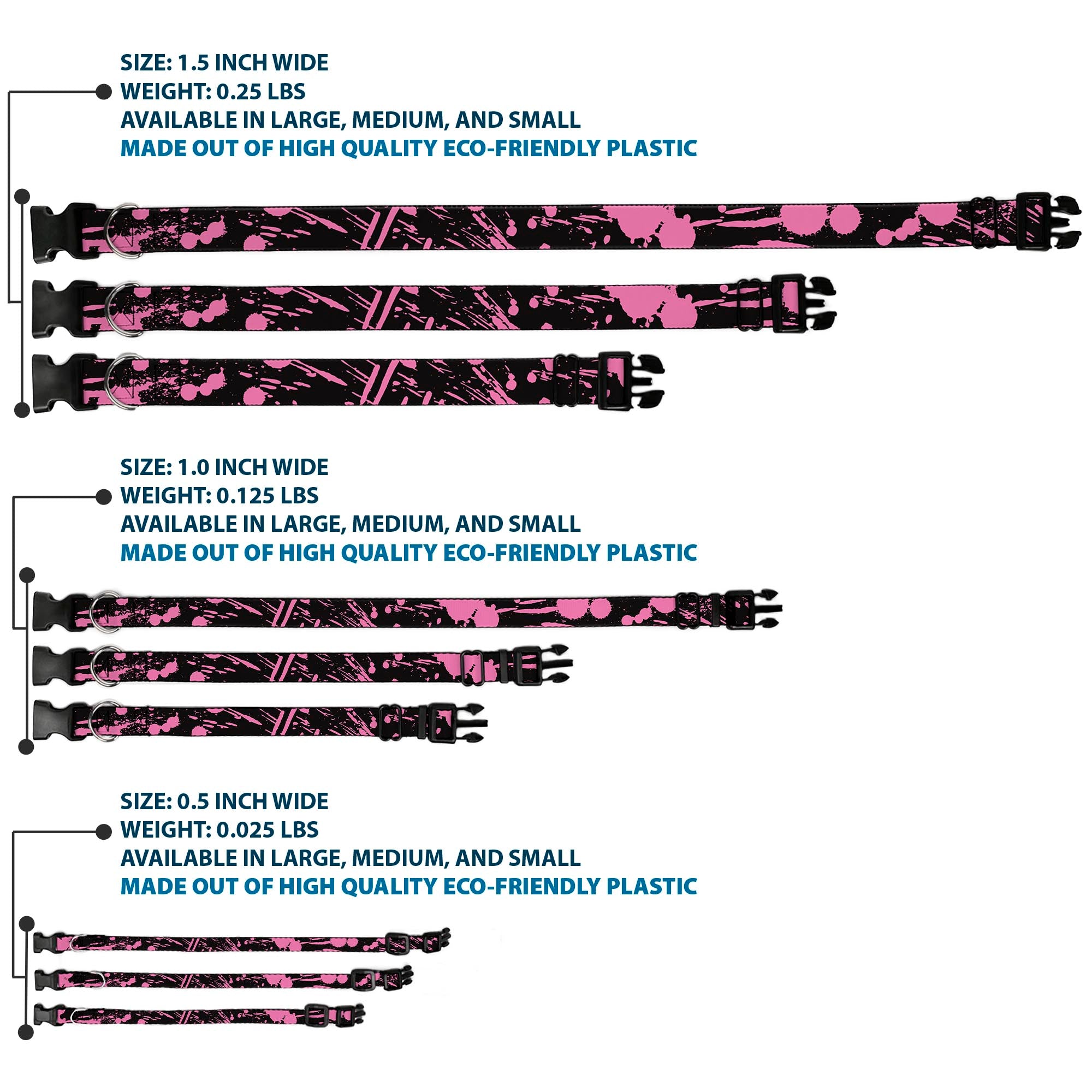 Plastic Clip Collar - Splatter Black/Pink Plastic Clip Collars Buckle-Down