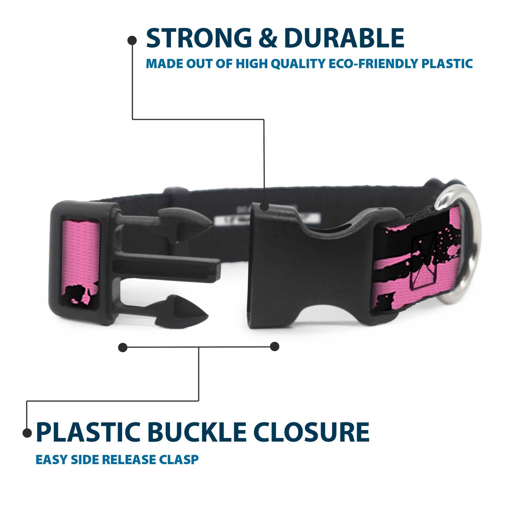 Plastic Clip Collar - Splatter Black/Pink Plastic Clip Collars Buckle-Down