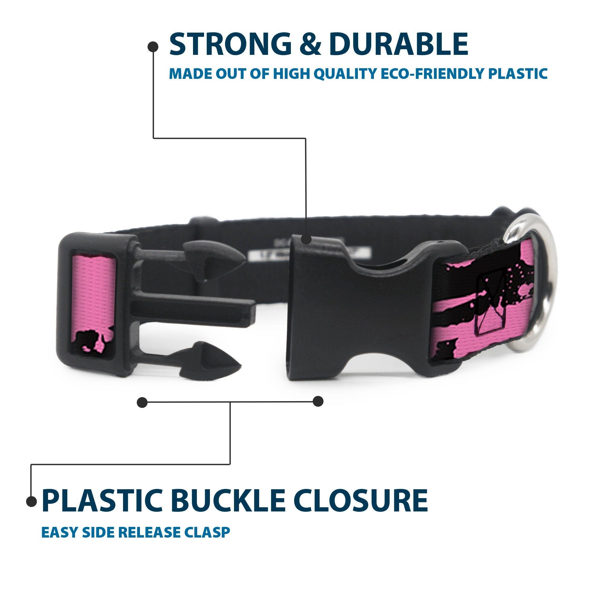 Plastic Clip Collar - Splatter Black/Pink Plastic Clip Collars Buckle-Down