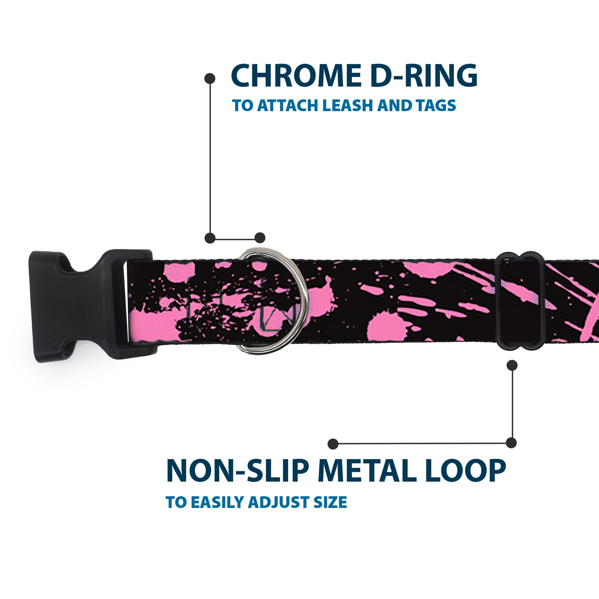 Plastic Clip Collar - Splatter Black/Pink Plastic Clip Collars Buckle-Down