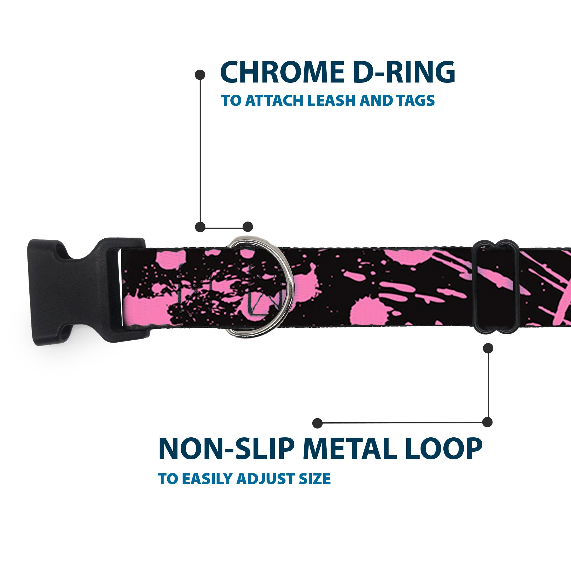 Plastic Clip Collar - Splatter Black/Pink Plastic Clip Collars Buckle-Down