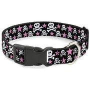 Plastic Clip Collar - Skulls & Stars Black/White/Pink Plastic Clip Collars Buckle-Down
