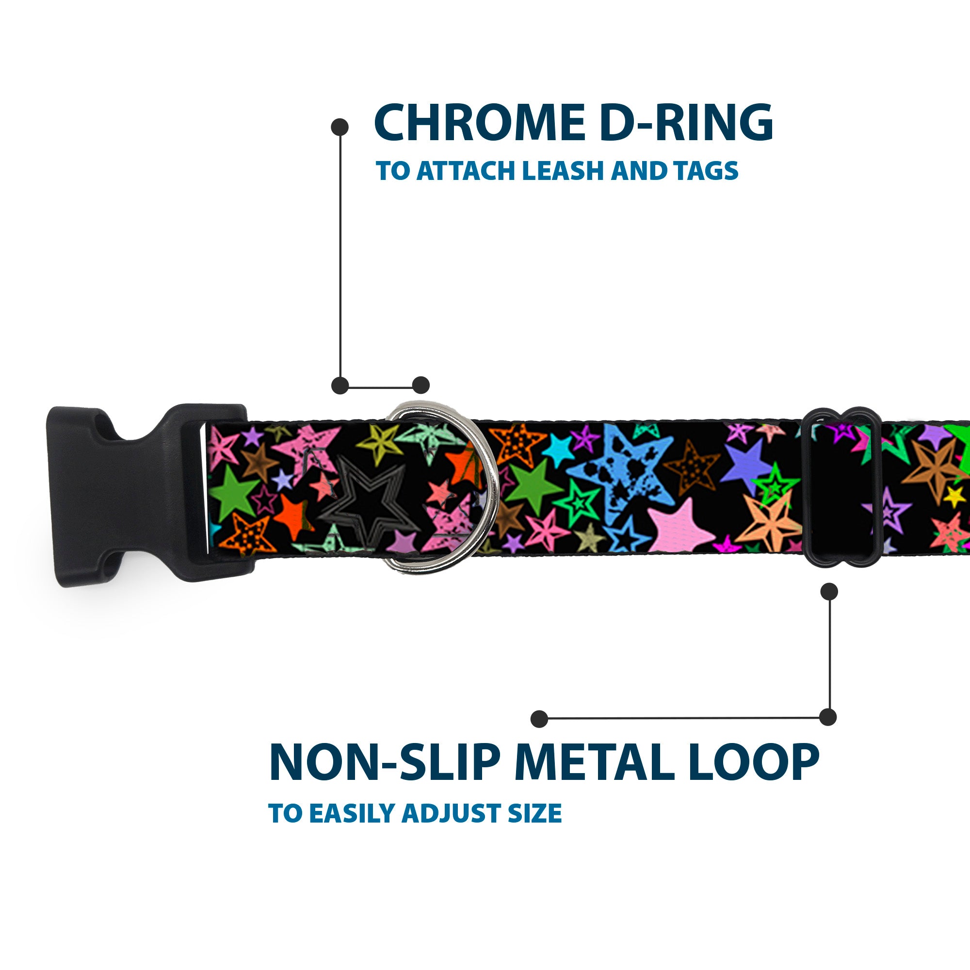 Plastic Clip Collar - Stargazer Black/Multi Color Plastic Clip Collars Buckle-Down