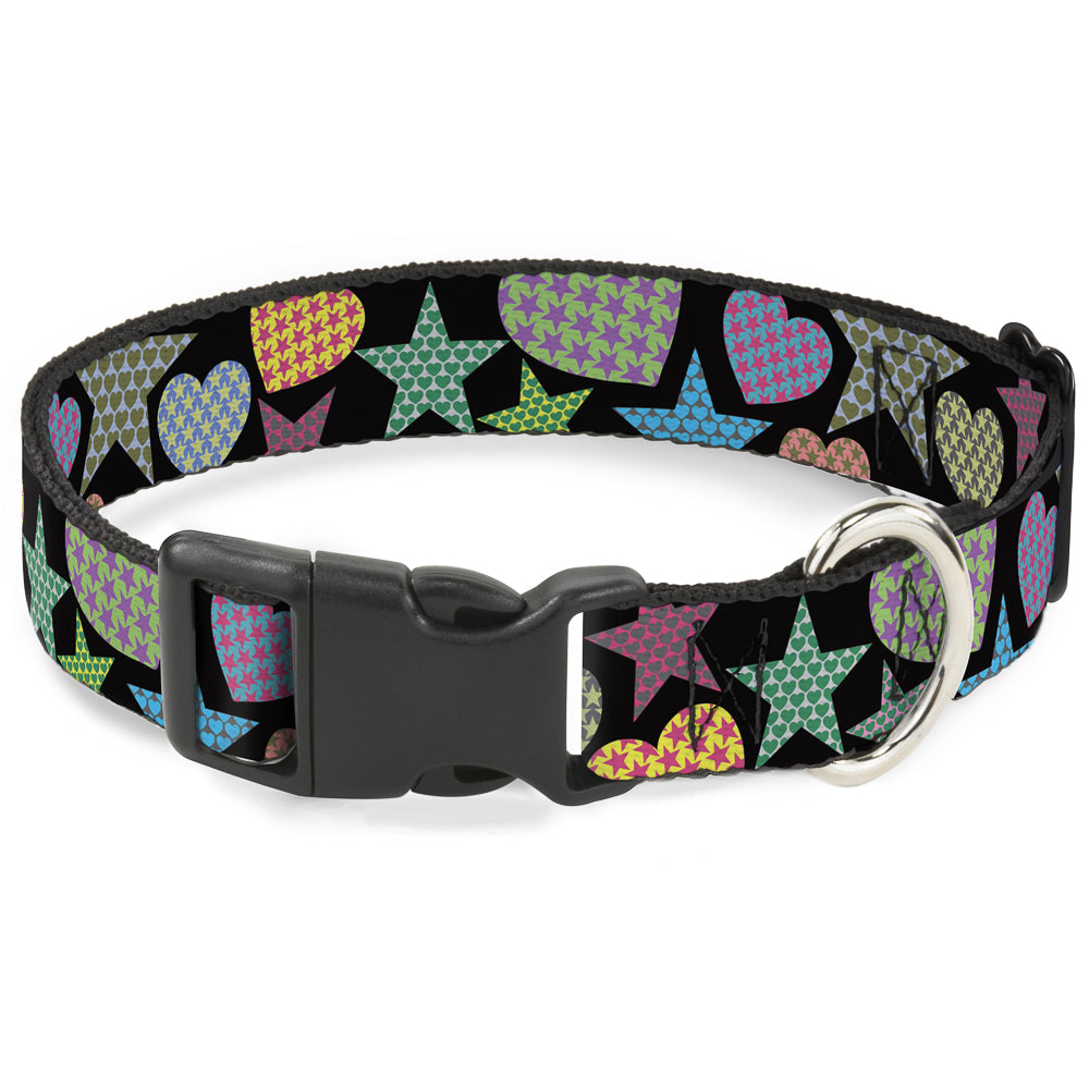 Plastic Clip Collar - Stars-In Hearts-In Stars Black/Multi Plastic Clip Collars Buckle-Down