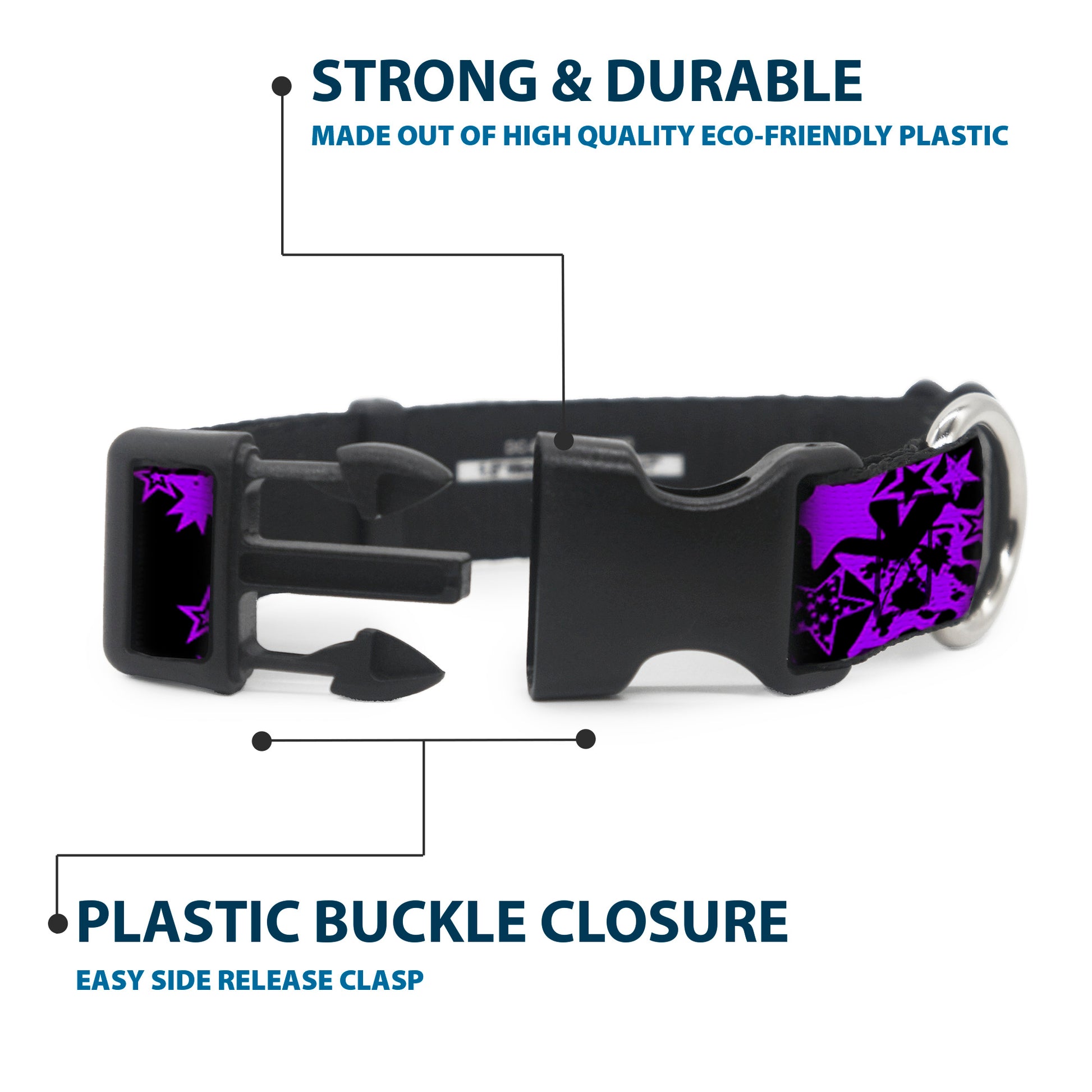 Plastic Clip Collar - Stargazer Black/Purple Plastic Clip Collars Buckle-Down