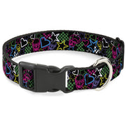 Plastic Clip Collar - Sketch Skull/Star/Heart/Checker Black/Multi Plastic Clip Collars Buckle-Down