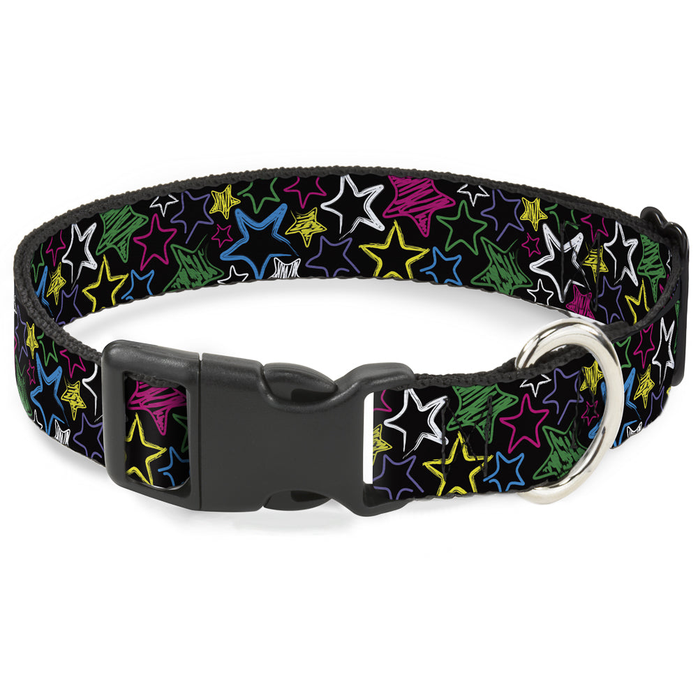 Plastic Clip Collar - Sketch Stars Black/Multi Color Plastic Clip Collars Buckle-Down