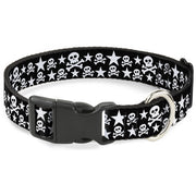 Plastic Clip Collar - Skulls & Stars Black/White Plastic Clip Collars Buckle-Down