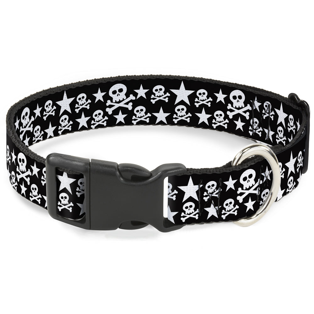 Plastic Clip Collar - Skulls & Stars Black/White Plastic Clip Collars Buckle-Down