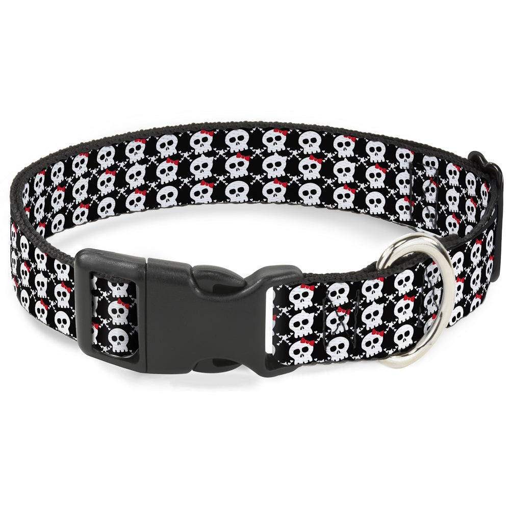 Plastic Clip Collar - Skull w/Bow Black/White/Red Plastic Clip Collars Buckle-Down