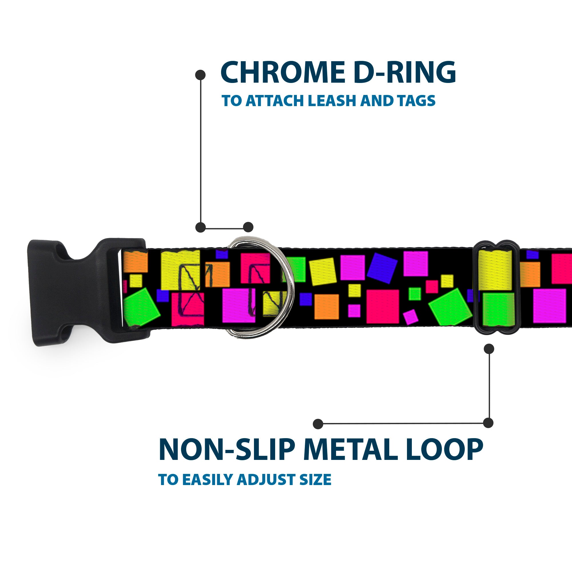 Plastic Clip Collar - Squares Black/Multi Color Plastic Clip Collars Buckle-Down