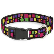 Plastic Clip Collar - Squares Black/Multi Color Plastic Clip Collars Buckle-Down