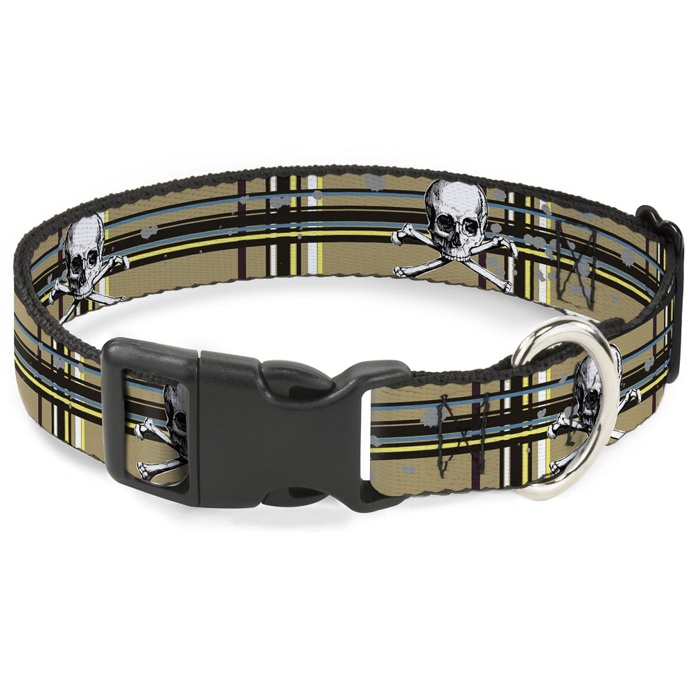 Plastic Clip Collar - Skull & Cross Bones Plaid Tan Plastic Clip Collars Buckle-Down