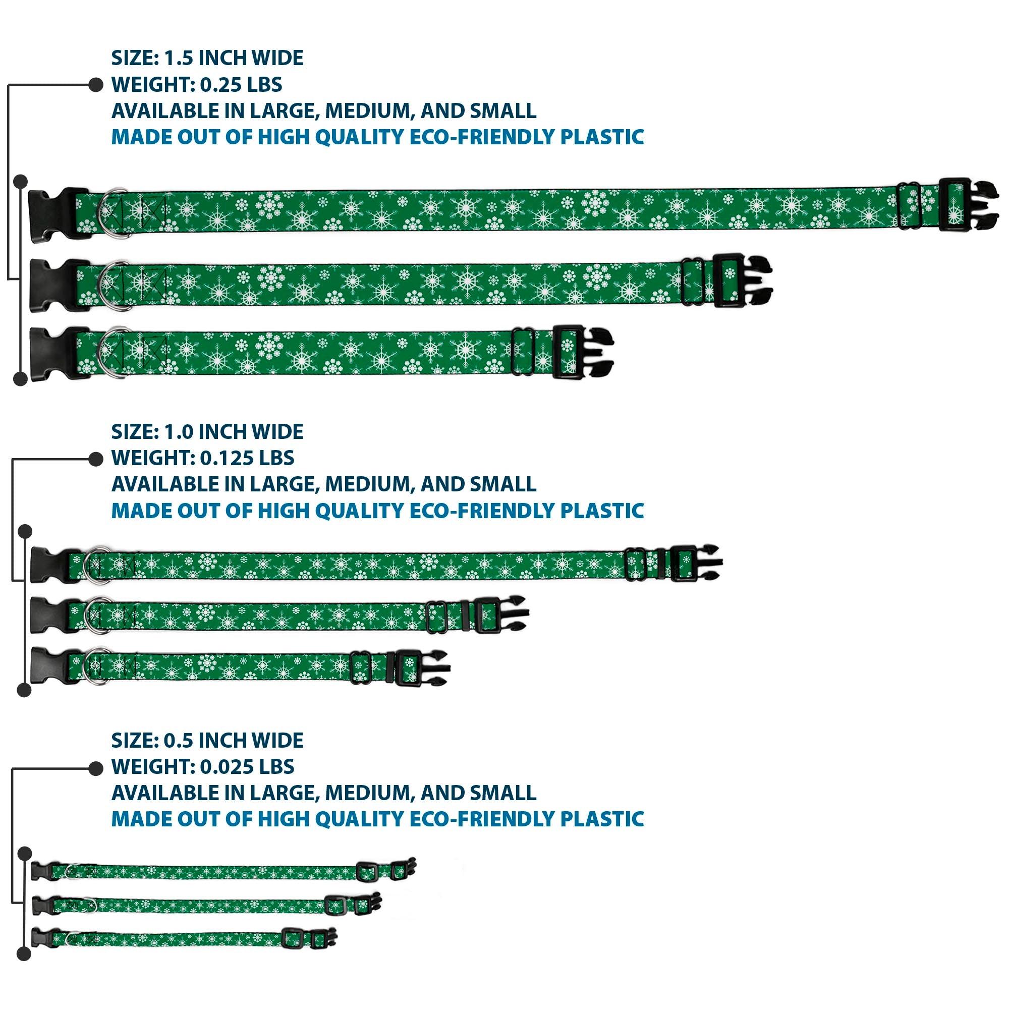 Plastic Clip Collar - Snowflakes Green/White Plastic Clip Collars Buckle-Down