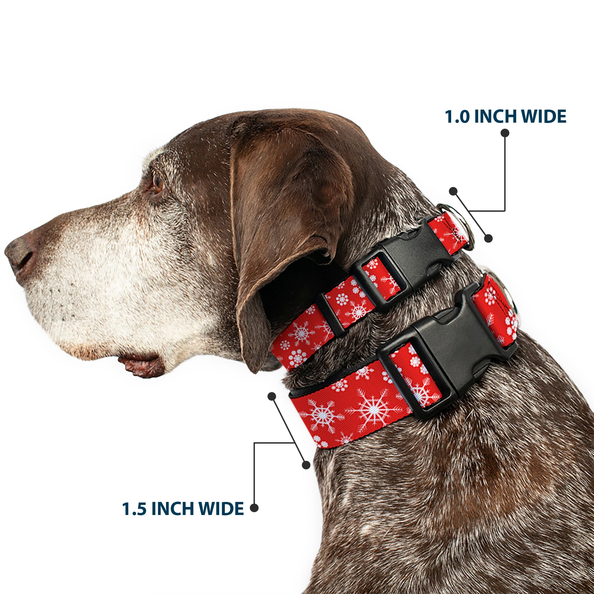 Plastic Clip Collar - Snowflakes Red/White Plastic Clip Collars Buckle-Down