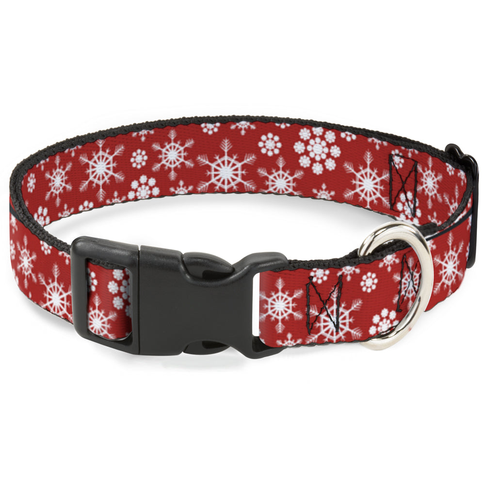 Plastic Clip Collar - Snowflakes Red/White Plastic Clip Collars Buckle-Down