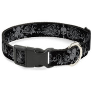Plastic Clip Collar - Skull & Dagger w/Filigree Black/Gray Plastic Clip Collars Buckle-Down