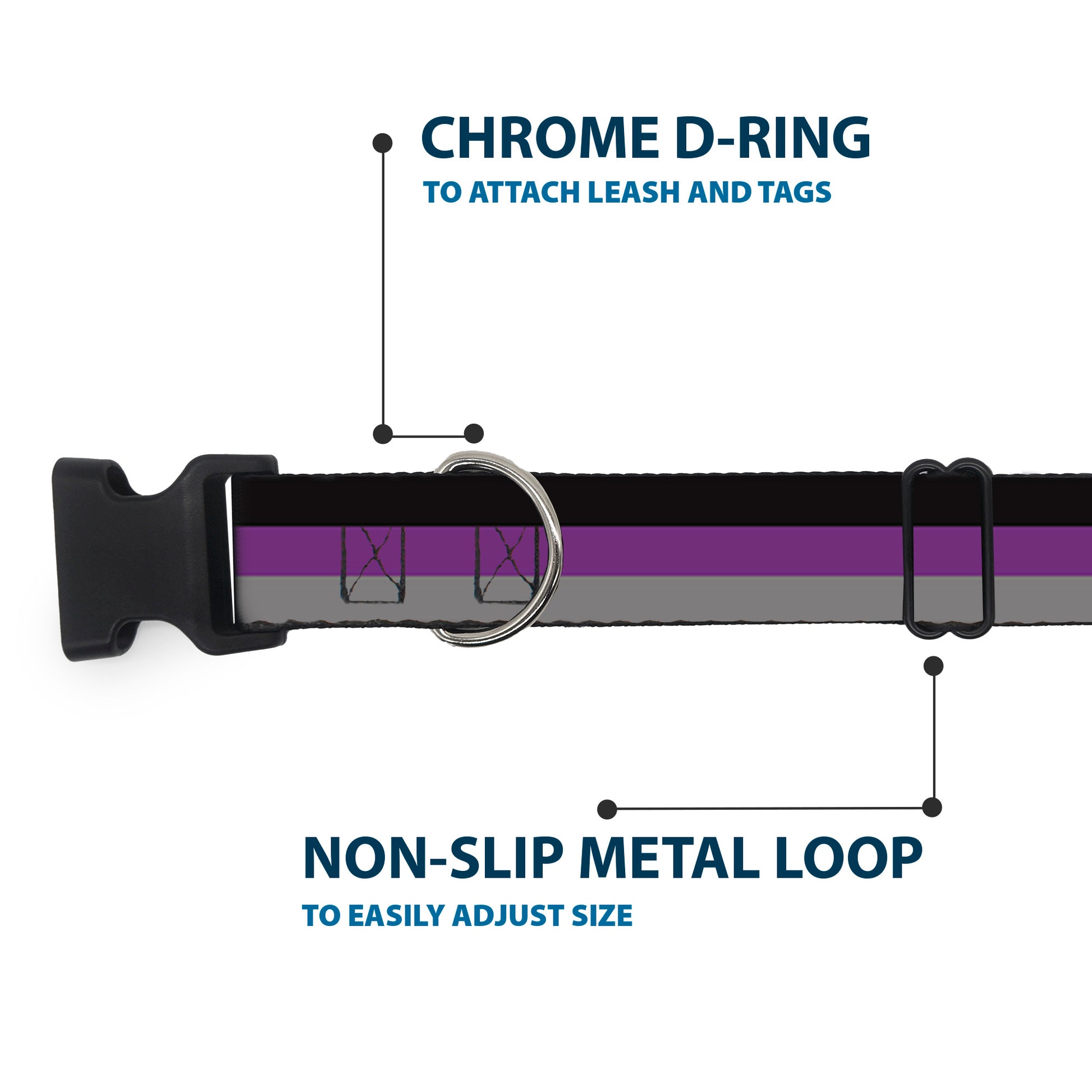 Plastic Clip Collar - Stripes Black/Purple/Gray Plastic Clip Collars Buckle-Down