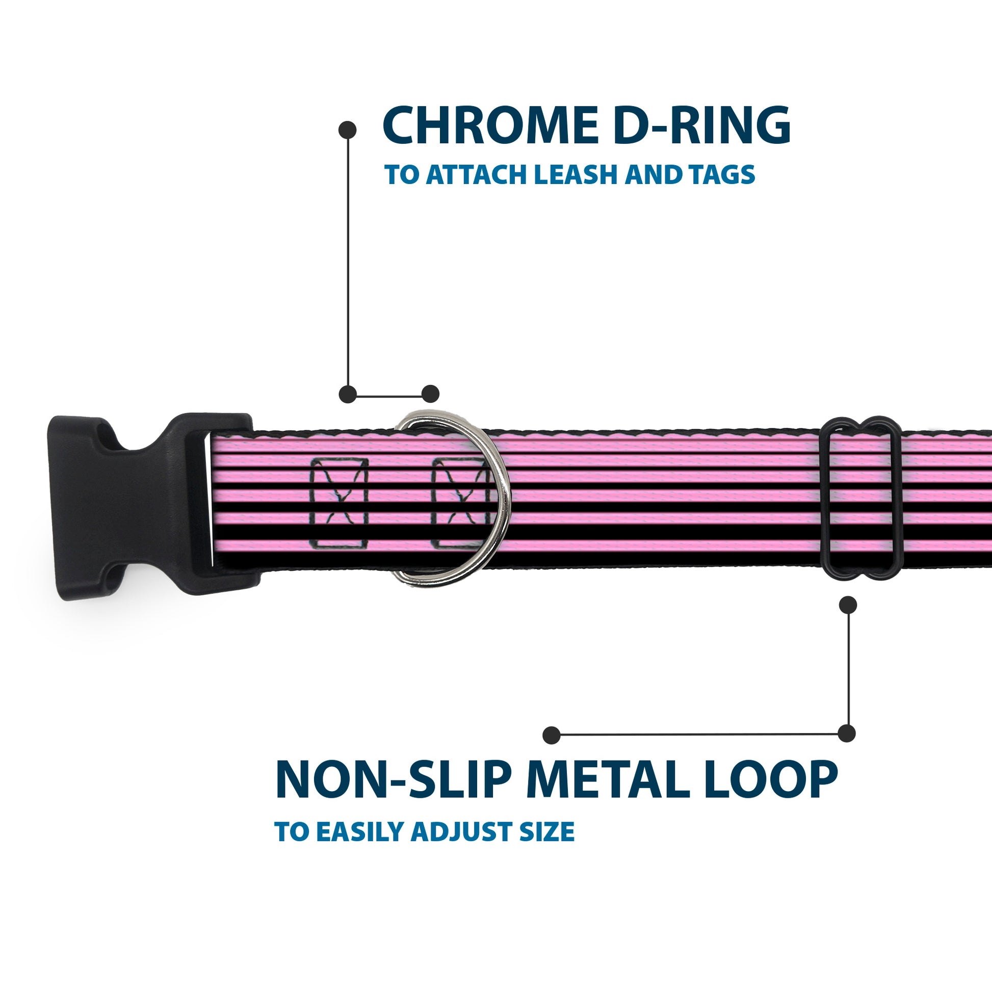 Plastic Clip Collar - Stripe Transition Black/Pink Plastic Clip Collars Buckle-Down