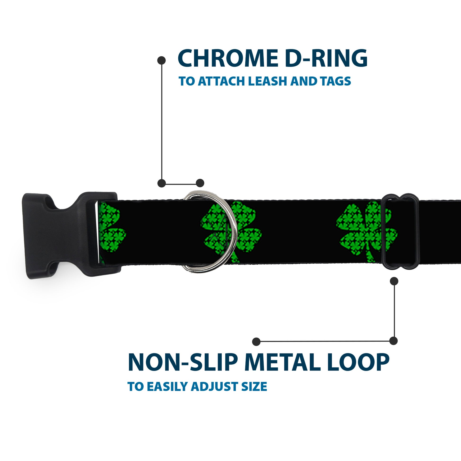 Plastic Clip Collar - St. Pat's Black/Clovers Plastic Clip Collars Buckle-Down